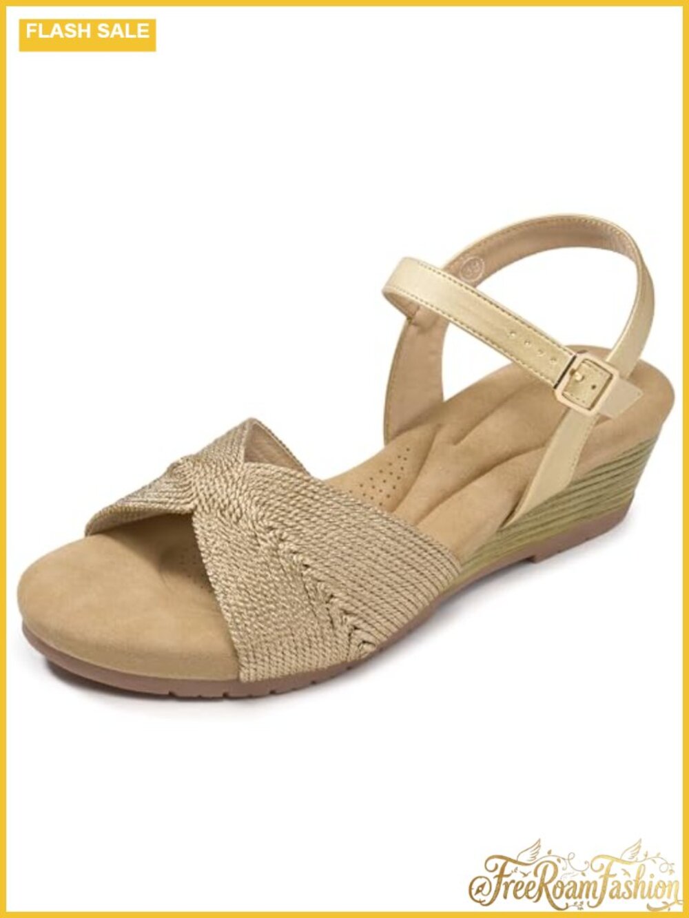 Wedge Sandals Open Toe Ankle Strap Buckle Slip Resistant Faux Leather